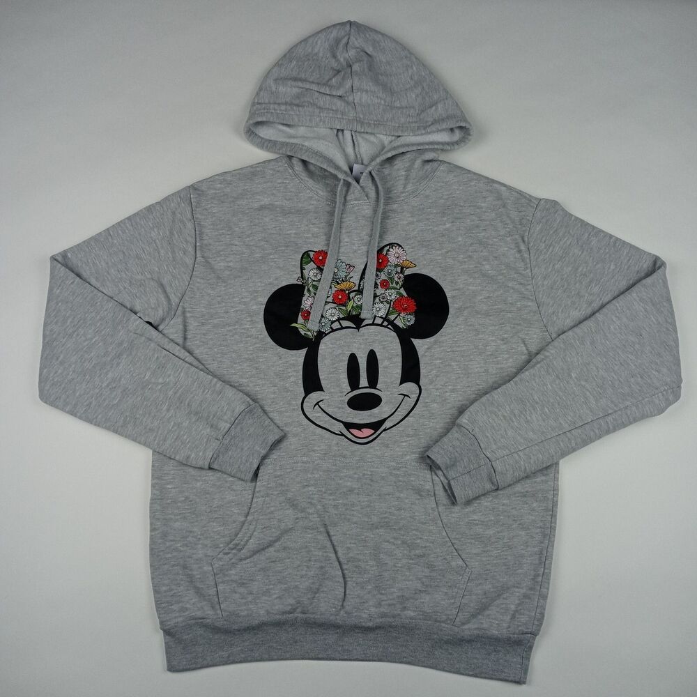 DISNEY Minnie Mouse Hoodie Sweatshirt Sweater Women's Medium Pullover Flowers
